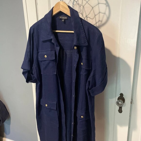 J.Crew Women's 20 Navy Blue Linen The Perfect Shirt Button Down Casual Shirt - Picture 2 of 4